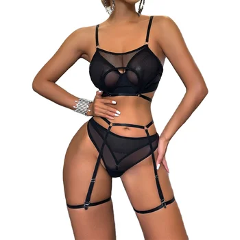 Best-Selling Summer Fashion Four-Piece Five-Piece Sexy Underwear Sets Steel Ring Push New Fishnet Hollow Design Lingerie