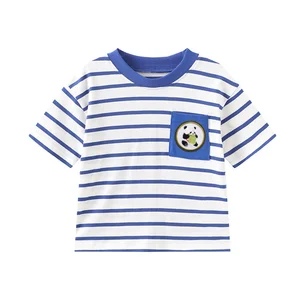 Customized Logo 100% Cotton Summer Striped Boys T-shirts O-Neck Middle Sleeve Breathable Kids T-shirts