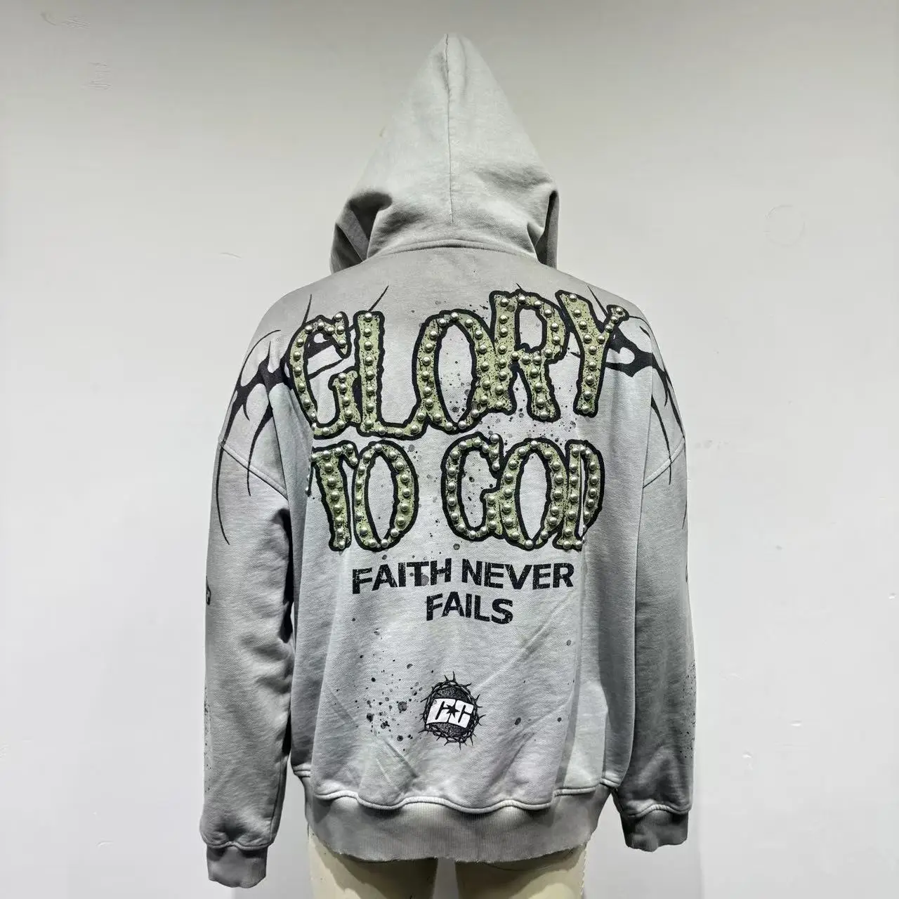 Wholesale Custom High Quality Rhinestone Hoodie Print Zip up Hooded Heavyweight Sun Faded Wash Sweatshirt Hoodies for Men gallery 4