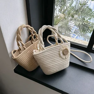 New Fashion Large Capacity Women's Shoulder Shopping Bag Beach Straw Handbag Woven Knitted Crochet Tote Polyester