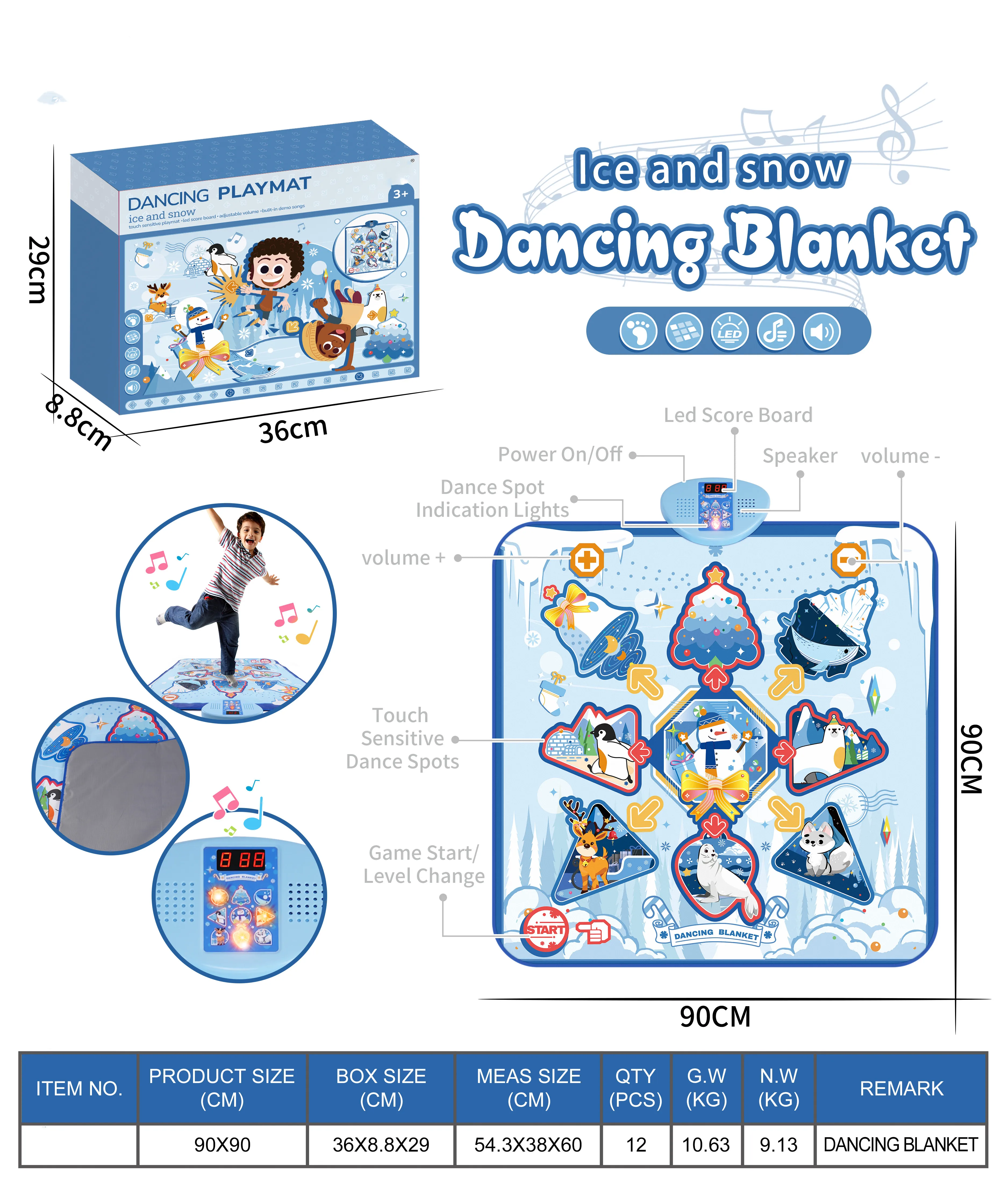 Детский танцевальный коврик игрушки От 3 до 15 лет для девочек 3 игровых режимов, включая 3 уровней вызова регулируемой громкостью