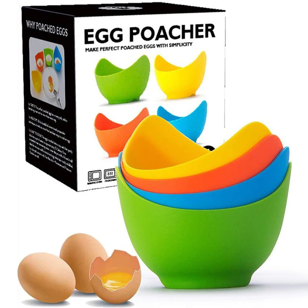 4 Pack Egg Cooker Set Non Stick Silicone Egg Poaching Cup Poached