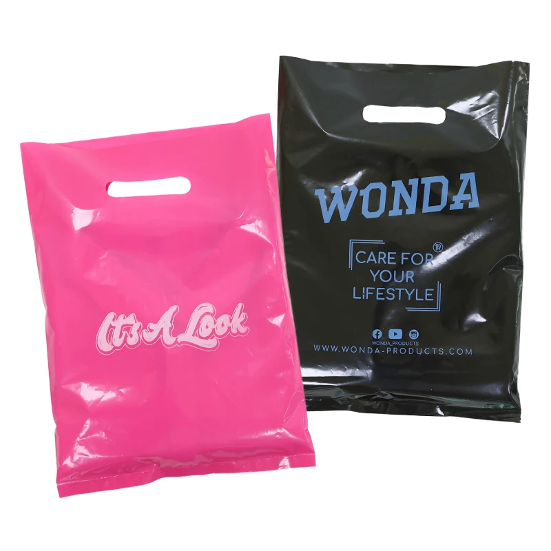 Sacchetto di plastica con manico fustellato sacchetto bianco rosa