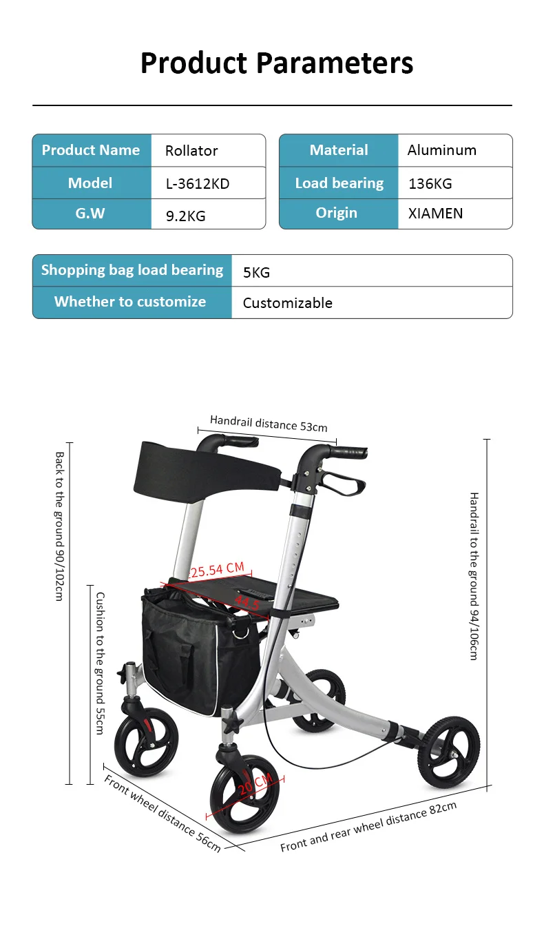 Lightweight Medical Drive Aluminum Folding Style 4 Wheel Walker Rollator manufacture