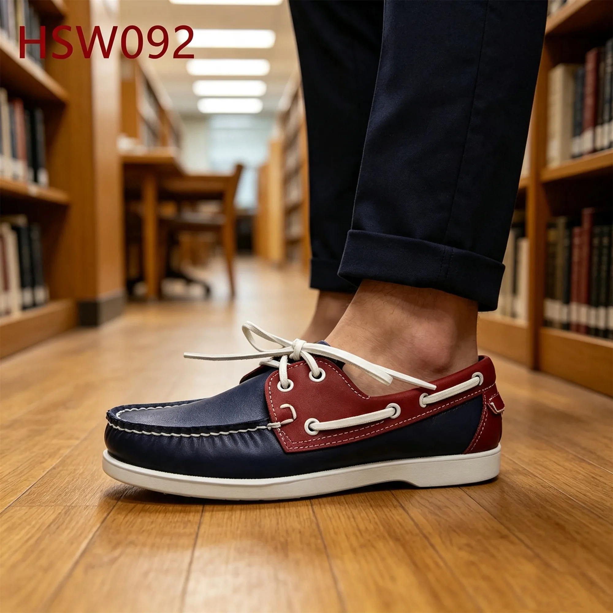 ZYF,Spain Popular 20 Pairs Available Dark Blue&bordo Red Boat Shoes Leisure Time Lace up Style Hua Singh Moccasin Shoes HSW092
