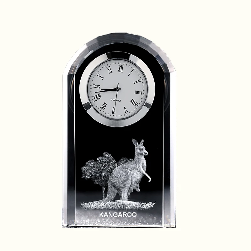 Professional Transparent K9 Customize Engraving Desk Table Crystal Glass Clock