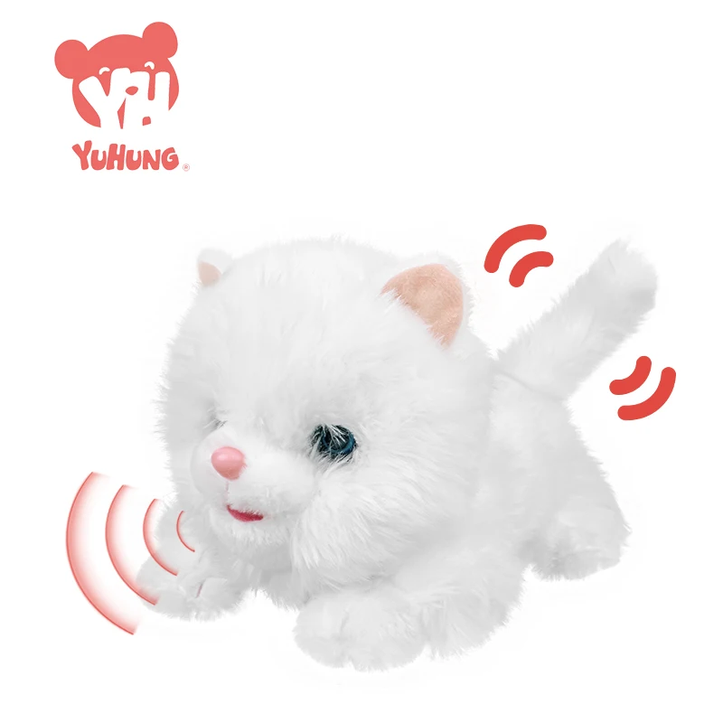Touch Control Meow and Purring White Plush Ragdoll Robot Blinking Sleep Cat Soft Cotton Stuffed Animal Toy