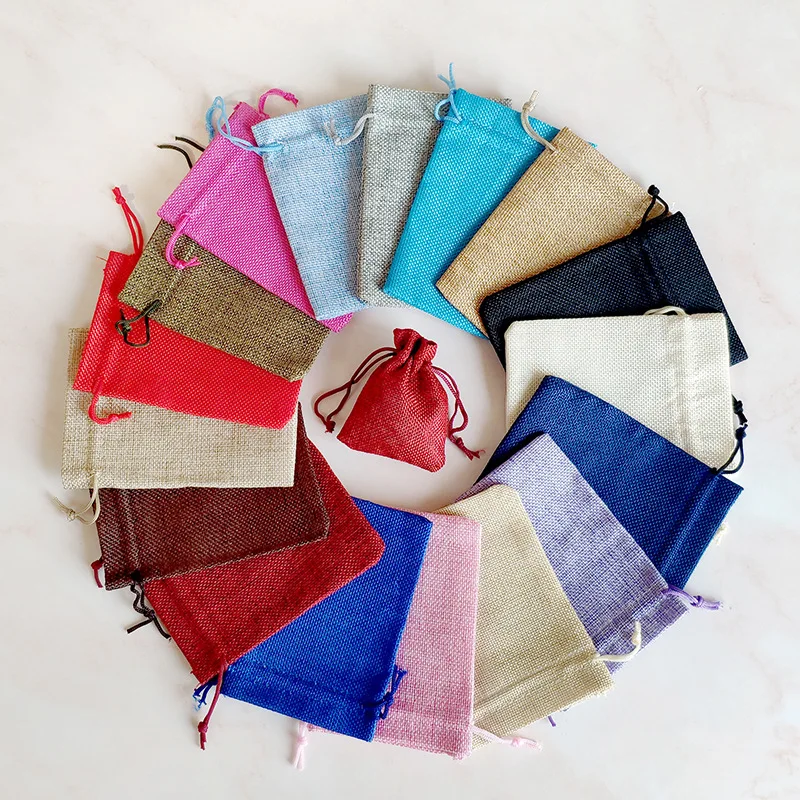 Custom Size Drawstring Gift Jewelry Storage Jute Draw String Bags Jute Pouch String Bag