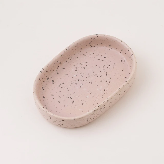 Spirella Set De 4 Accessoires Salle De Bain En Grès Rose Pastel - Distributeur Savon, Porte-Savon, Brosse WC, Gobelet à Dents