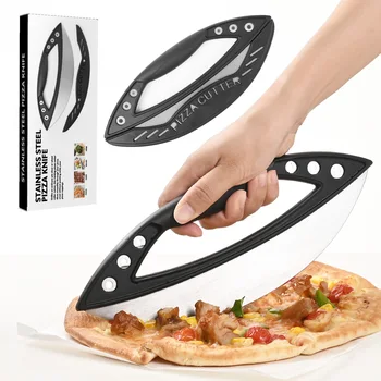 New Arrival Premium Pizza Rocker Knife 11.5 Inch Pizza Cutter Rocker with Blade Cover Sharp Blade Stainless Steel Pizza Knife