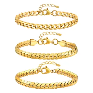 Hot Selling 18K Gold Plated Stainless Steel Cuban Link Chain Bracelet Fashionable Adjustable Chain Jewelry for Men