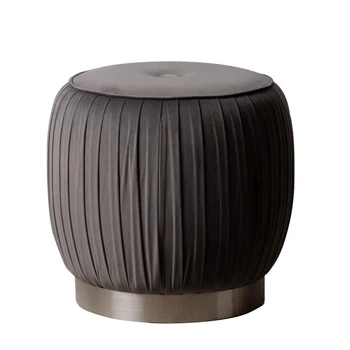 Customized Saving Space Pouf Velour Grey Metal Storage Ottoman Seat Storage Stool