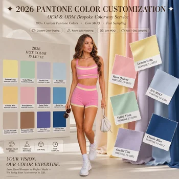 Custom Contrasting Colors Yoga Wear Pilates Recycled Fabric Quick Dry Tights Tummy Control Gym Shorts Bra Leisurewear