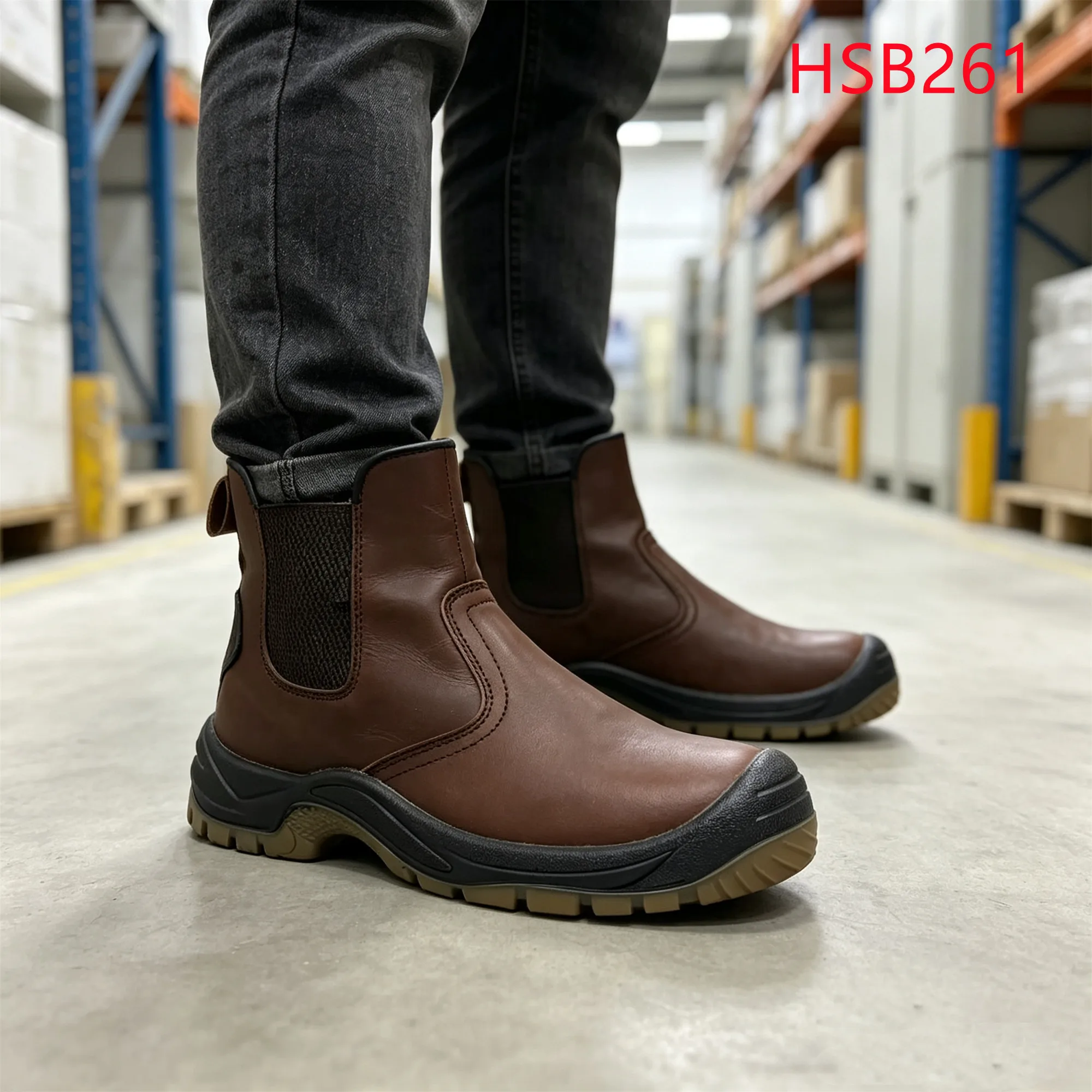 LXG,Stamping Workshop Pull-on Style Hua Singh Safety Boots Reinforced Toe Cap Insert Brown Security Footwear in Ireland HSB261
