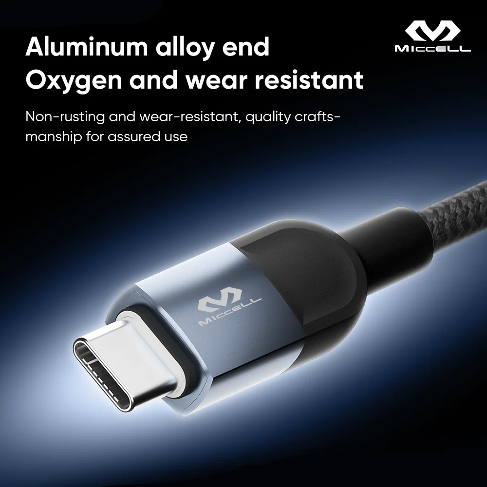Miccell Pd 60w Fast Charger Type c Cable Fast Charging for samsung Note 10 Aluminum Alloy Braided 60w Pd Data Cable