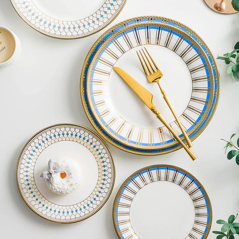 Creative Design Ceramic Dinner Set With Golden Pattern