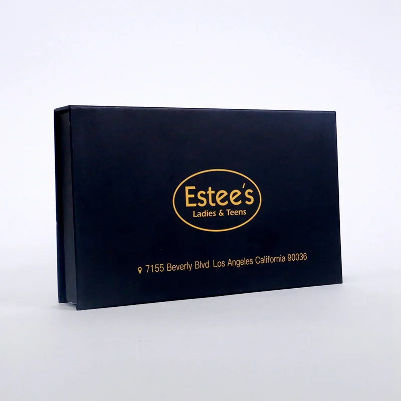 Luxury Black Gold Foil Embossed Logo Flip Rigid Gift Box Customized ...