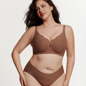 Women's Plus Size Seamless Jelly Gum Bra Large Cup Adjustable Steel Ring Wire-Free Solid Pattern Knitted