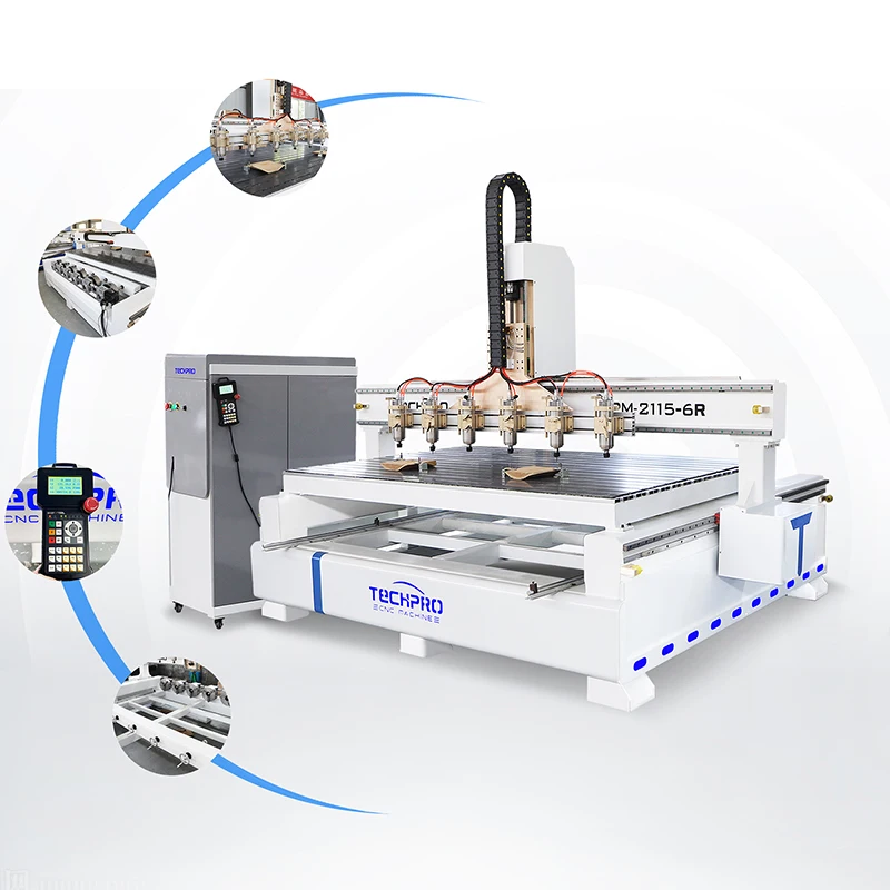 Factory Directly Sale Multi Head 6 Spindle 4 Axis CNC Router Cutting Machine With Rotary Device for Wood Furniture