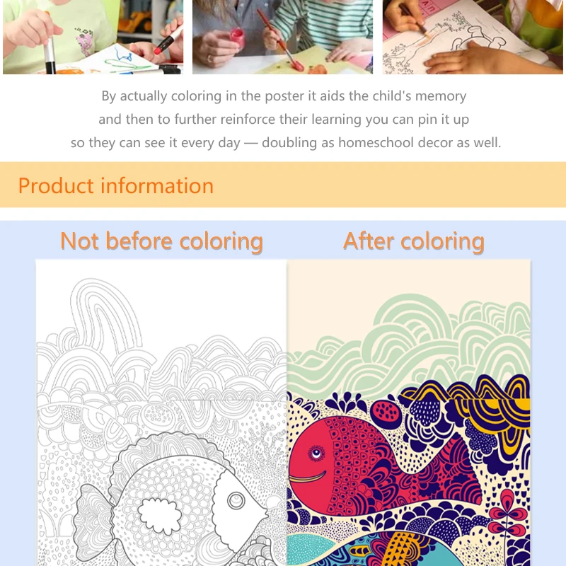 Custom children printing drawing doodling book poster,colouring map paint set, big giant coloring poster pad for kids