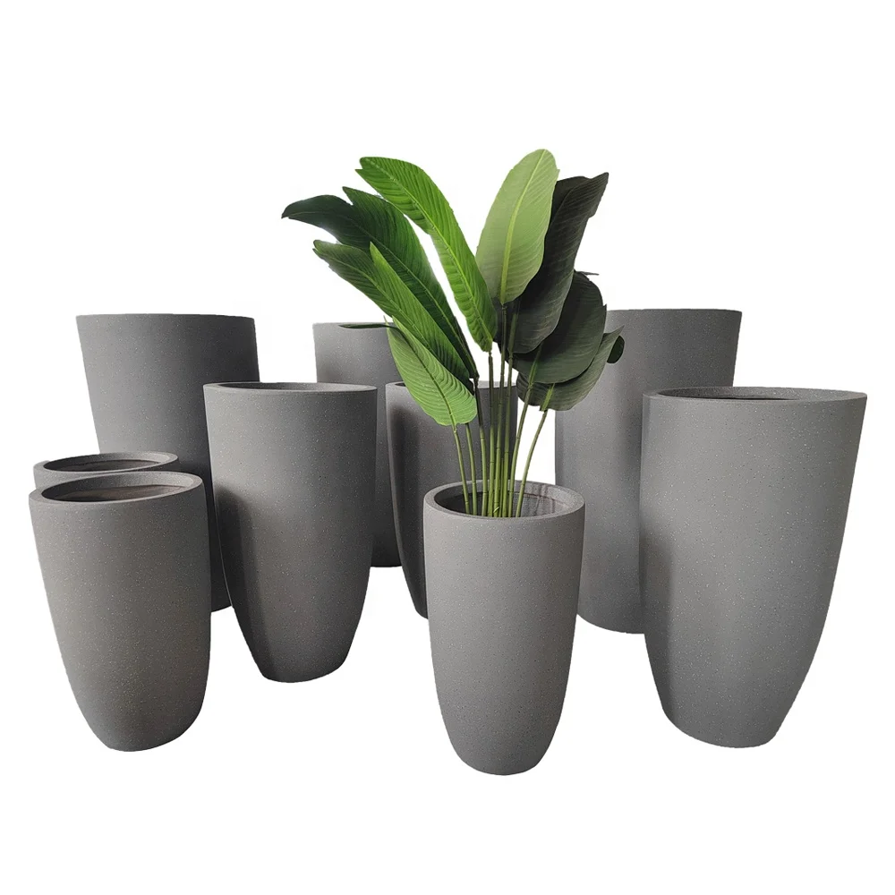Factory Large Round Smooth Fiber Clay Garden Flower Pots