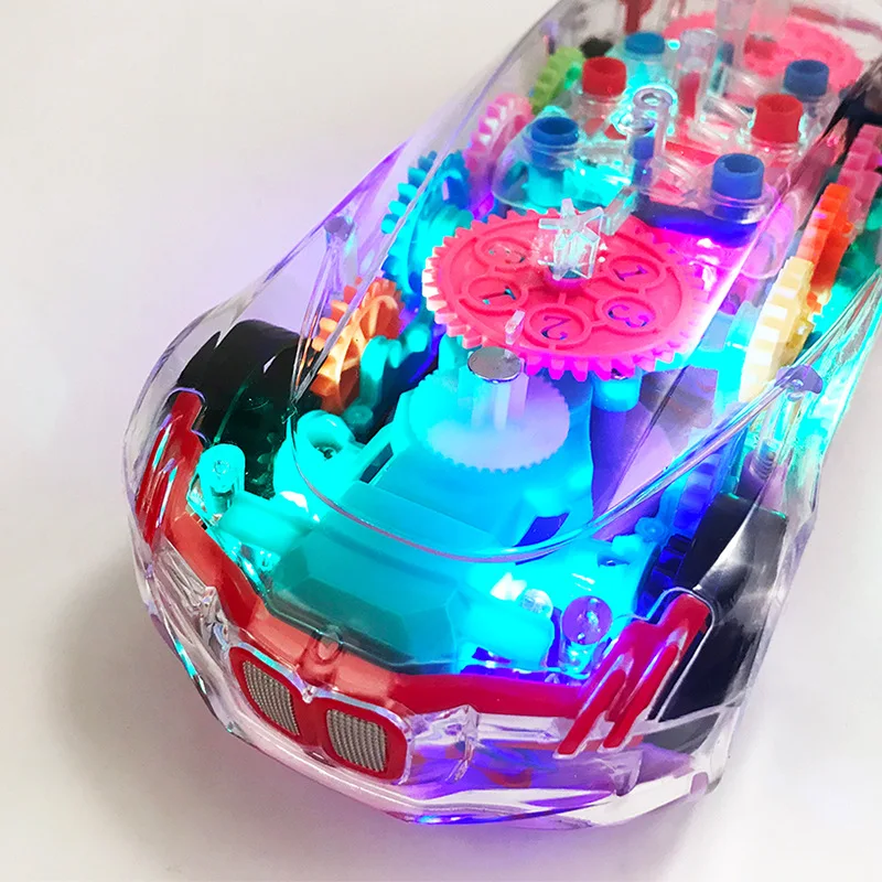 2021 New Product Electric Toy Flashing Light B/O Transparent Racing Track Universal Concept Car Toy With Music