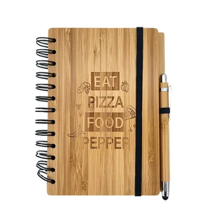 2026 Custom Printed Personalized Engraved A5 Spiral Bamboo Notebooks Journals Eco-Friendly Wood Corporate Gift Set