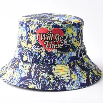 Custom heart embroidery bucket hat cotton mens sun shade Safari cap printed caps Fisherman Gorras