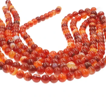 Wholesale Loose Bead Strand Round 10mm Red Agate White Line Stone Beads For Jewelry Making