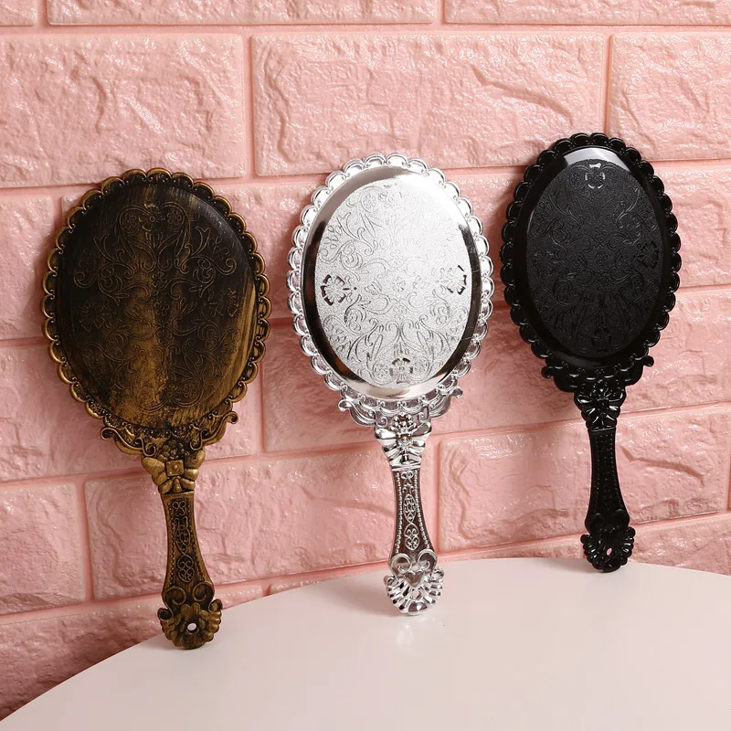 Saiyii Wholesale Gold Silver Black Oval Retro Hand Mirror Cosmetic
