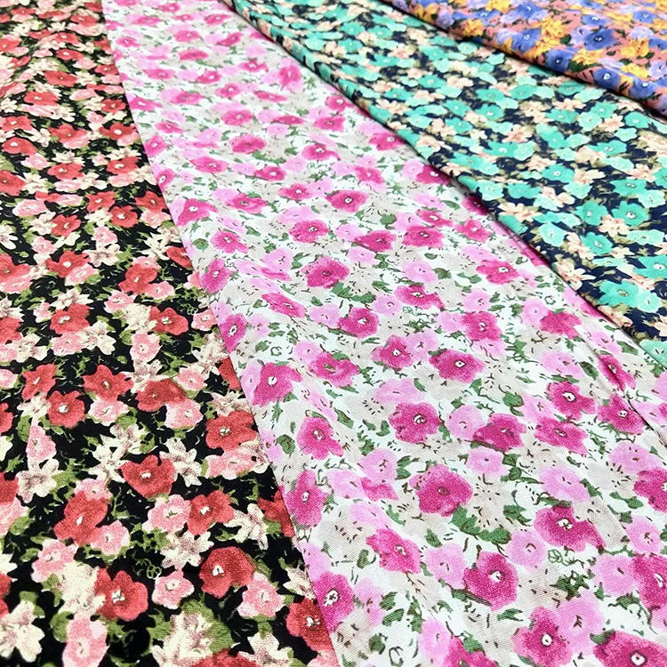 В наличии разблокированная ткань из поплина из искусственного шелка с цветочным принтом Challis Spun, ткань из 100% вискозы с принтом для платьев