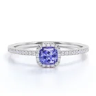 Wholesale 925 Sterling Silver Cushion Cut Tanzanite With White Zircon Halo Wedding Ring