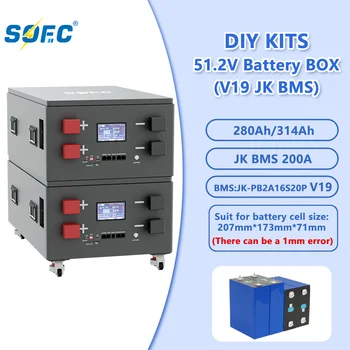 SOEC New V19 Version DIY Kits Box 51.2V 280/314Ah LiFePO4 Battery Case Stainless Steel Stackable Design JKPB2A16S20P BMS LCD