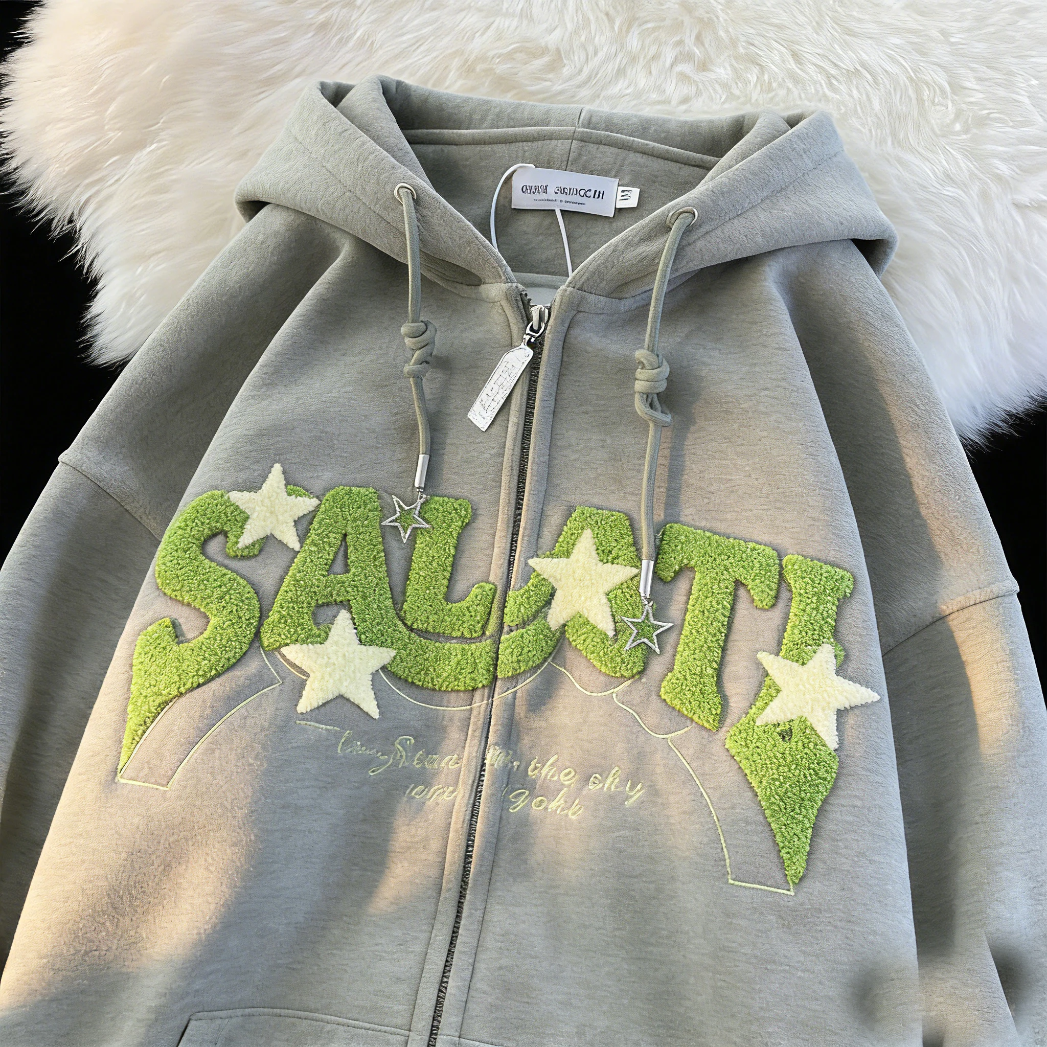 OEM Streetwear Y2K Graphics Print Hoodie Patch Retro 100% Cotton Hooded Sweatshirts Embroidery Vintage Zip up Hoodies gallery 4
