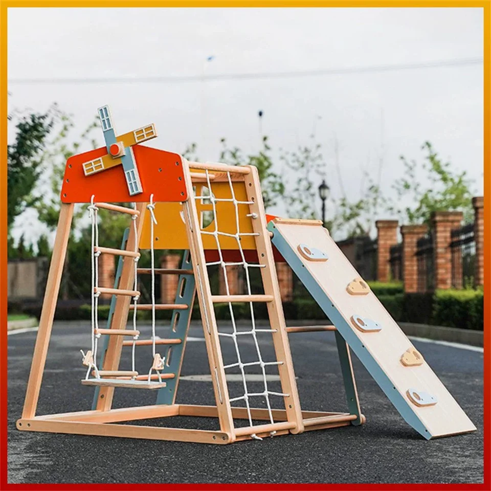 Деревянные детские комнатные альпинистские и игровые конструкции с треугольной рампой для лестницы в джунглях