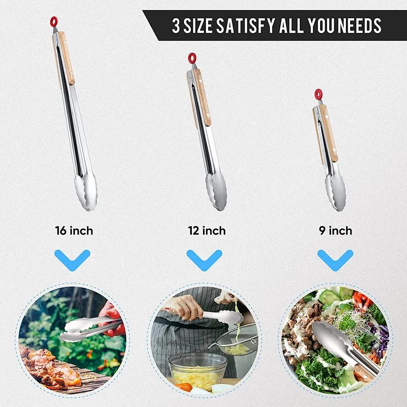 Stainless Steel Locking Kitchen Cooking Tongs Metal BBQ Grill Tongs for Grilling Food manufacture
