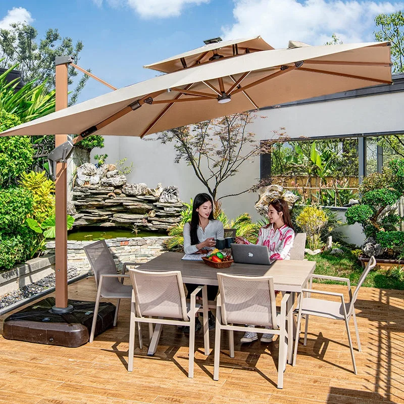 280 Grams Canopy Polyester]Wholesale 12ft Solar LED Parasol &150kg Wheels  Base Outdoor Cantilever Patio Garden Umbrella| Alibaba.com