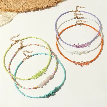 JOJO Fashion Multi-color Bohemia Ethnic Style Crystal Gravel Stone Seed Bead Choker Necklace Jewelry Gift