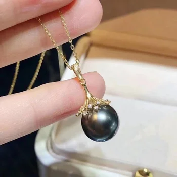14k Gold Natural Tahiti Black Pearl Pendant 925 sterling silver jewelry crown pendant accessories women's real pearl jewelry