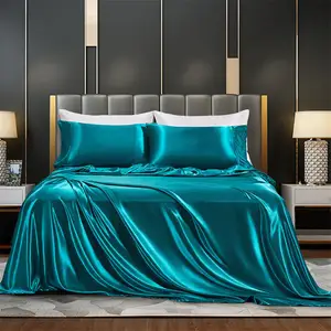 Sustainable Plain Dyed Silky Smooth Satin Microfiber Waterproof Luxury 4 Piece Bed Sheet Sets