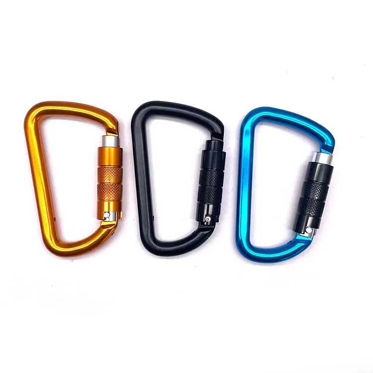 Promotional Keychains Carabiners 5KN Safety D Shape Aluminum Clip Heavy Duty Screw Locking Strap Hook Carabiner Double Locking