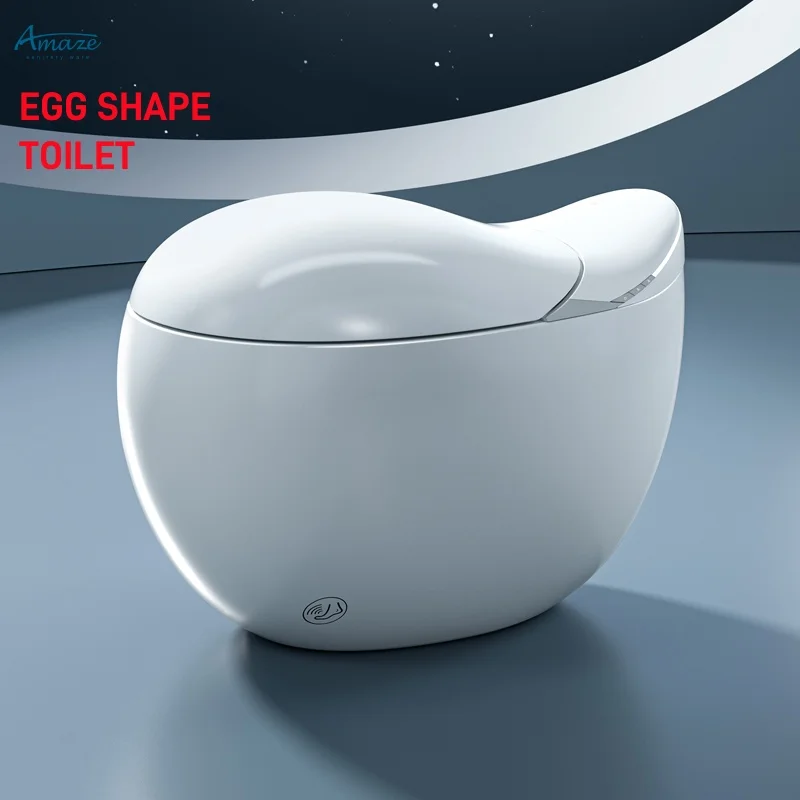 Moderne WC-Smart-Toilette mit Ei-Form-Design Bad Automatische Toilettenschüssel Boden montiert Rund Intelligente Smart-Toilette