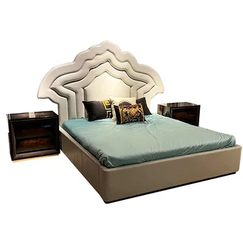 Luxury Italian Modern Hotel latest Design Soft Bed King Size Solid Wood Bed Set For Family Bedroom