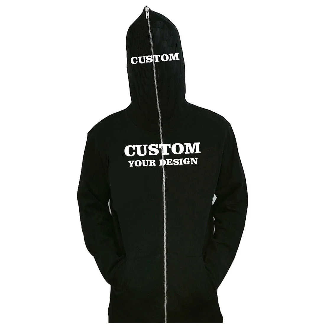 Custom Black Blank Full Face Zip Up Hoodies Embroidery Puff Print