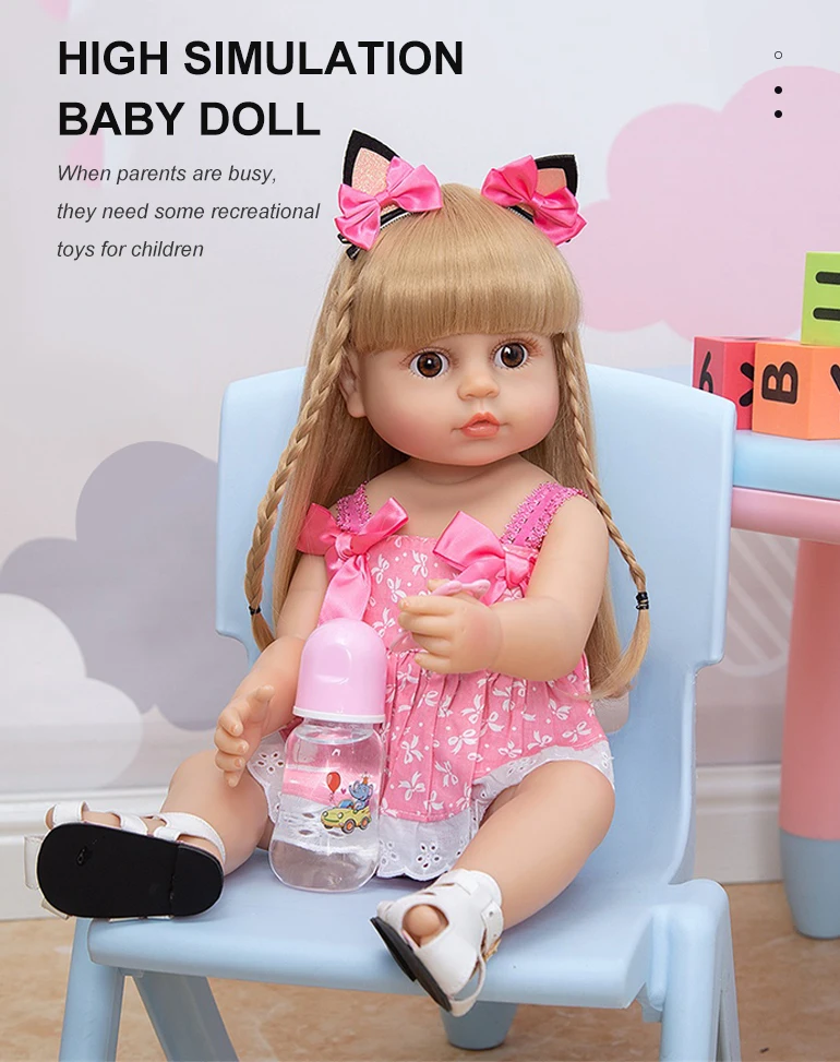 Chengji 55 CM Simulation Baby Bottle Lifelike Cute Soft Silicone Realistic Reborn Doll Toy for Kids