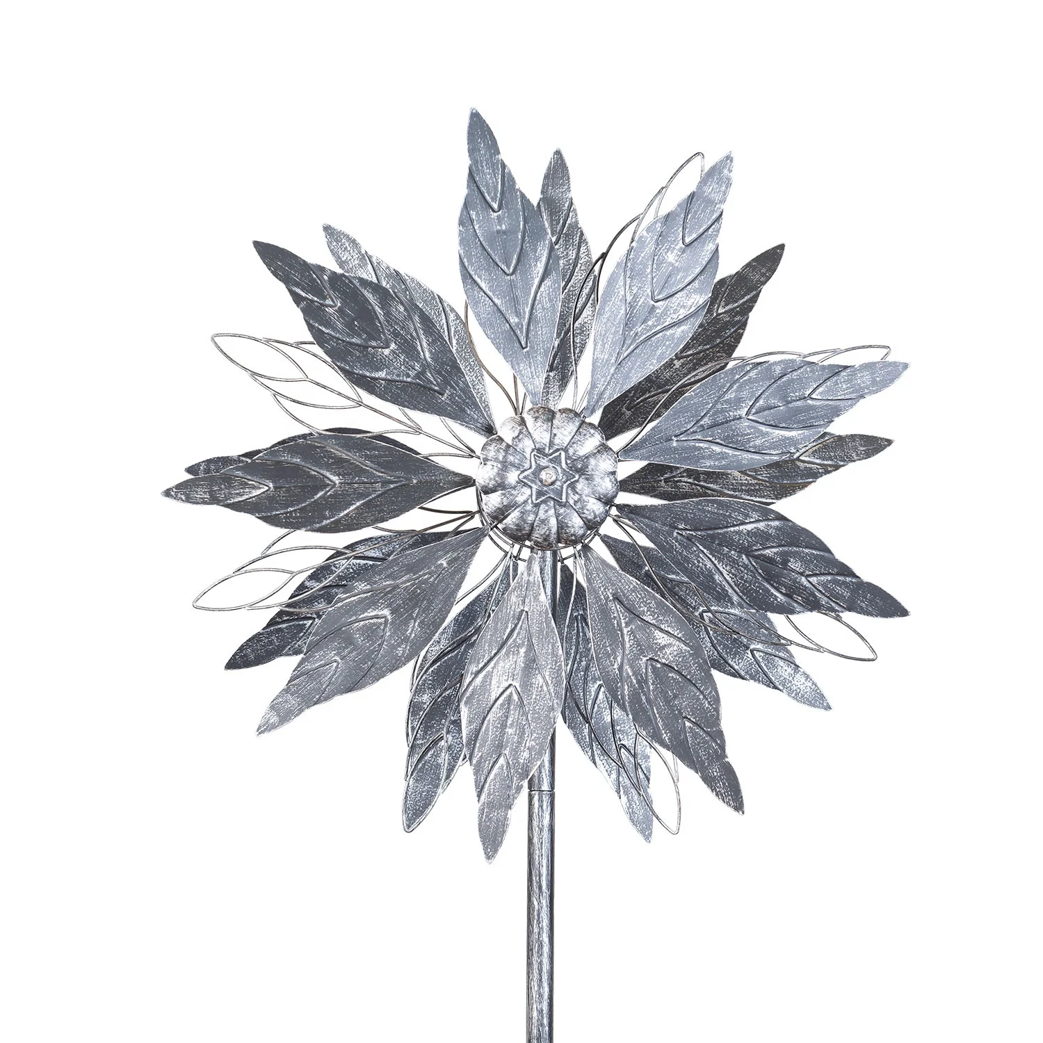 Aged Silver Metal Wind Spinner with Butterfly Tail