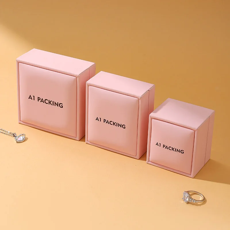 product pu leather  microfiber ring and bracelet box caja joyeria with custom logo pink color sponge insert for jewelry packaging-8