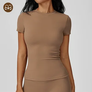 Ready to Ship Active Wear Fitness Workout Quick Dry T-shirt Women Gym Top Slim Fit Yoga Short Sleeves