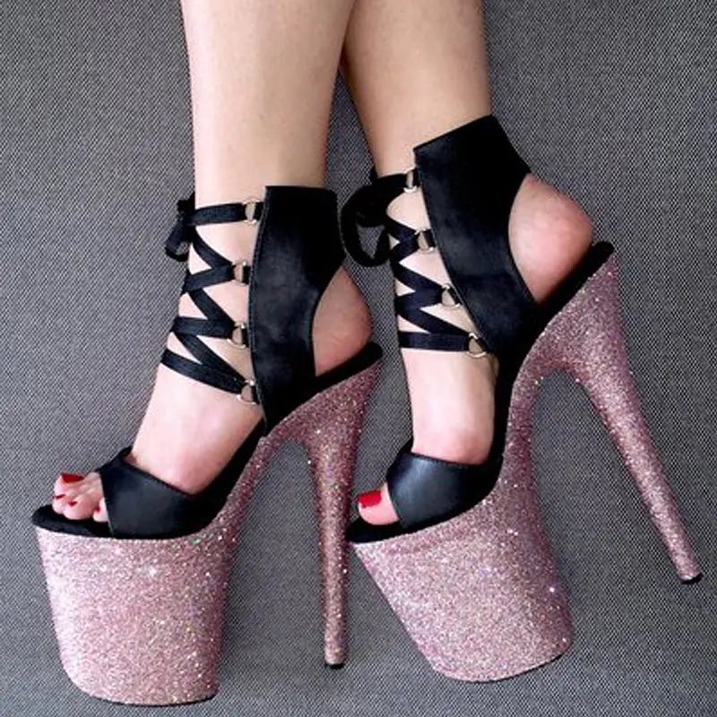 Customized New 20cm High Heels Women Pole Dance Shoes Shining Exotic ...