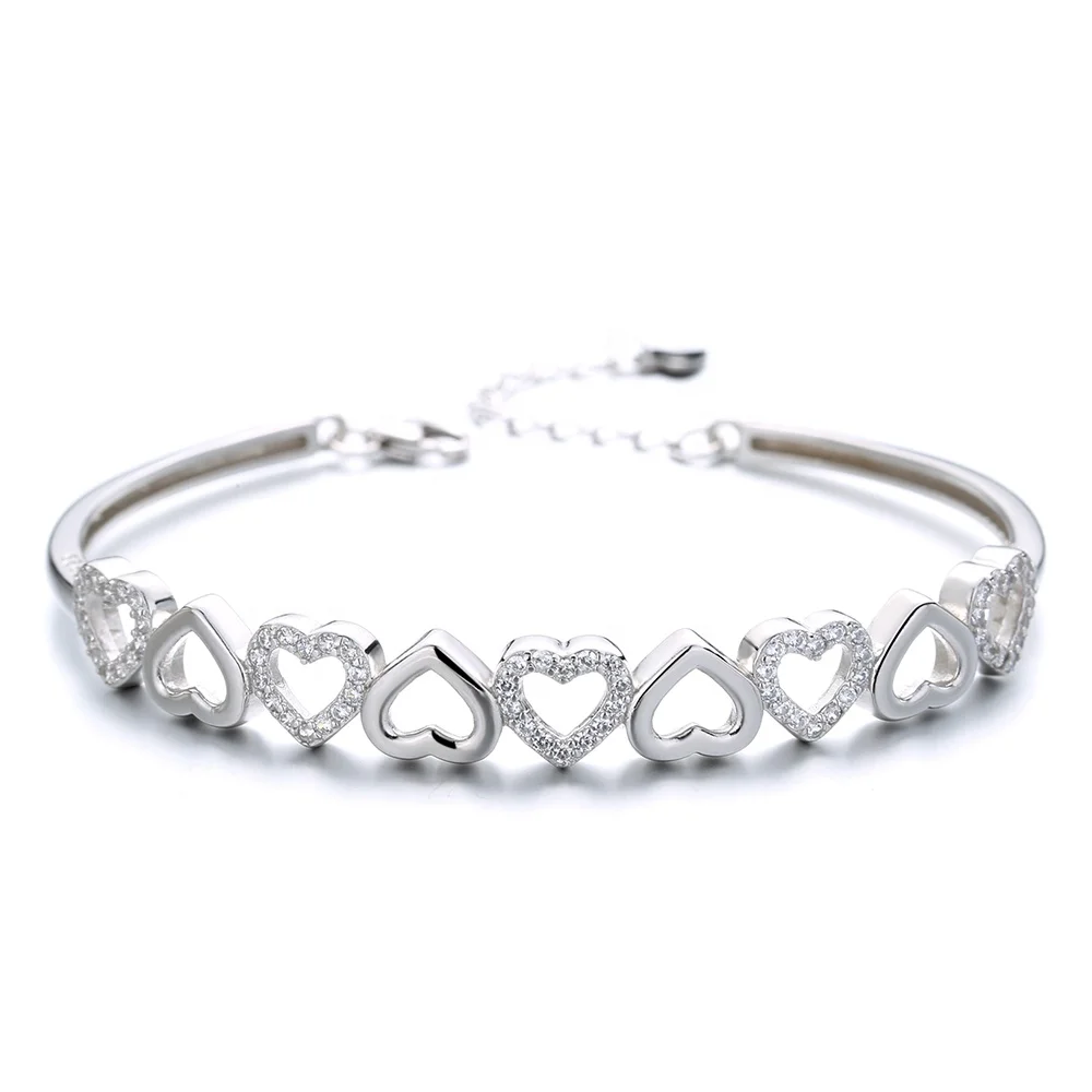925 Sterling Silver Heart Bracelet For Women Adjustable Oem
